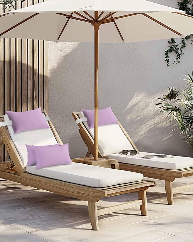 Chaise Lounge Chair Pillow with Strap & Insert Lavender Outdoor Recliner Head Pillow Pack of 2 Solid Purple Color Waterproof Headrest Patio Lumbar Pillow for Beach Pool Office Chair 12x20 Inch