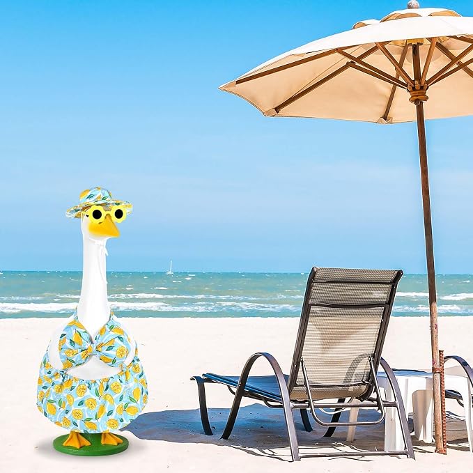 JcHrmers Summer Bikini Goose Outfits Porch Goose Beach Swimsuit Outfit Fits 23 Inch Geese Statues Lawn Lemons Bathing Suit Goose Clothes for Outdoor Garden Yard Decor (Lemon, 23 Inch)