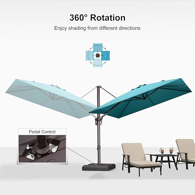 PURPLE LEAF 9' X 9' Patio Umbrella With Base Antique Bronze Square Cantilever Umbrella Outdoor with 360° Rotation and Aluminum Offset Hanging for Pool Deck Garden Backyard, Turquoise