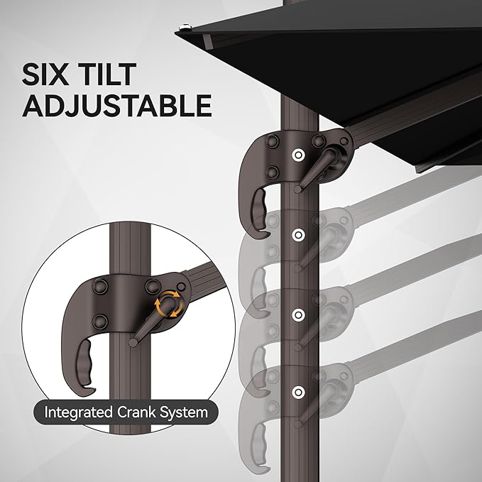 9x12FT Cantilever Patio Umbrella - Heavy Duty Double Layer Offset Design with 360° Rotation, Large Rectangle Sun Shade Umbrella for Garden, Deck, Pool, Backyard, Black