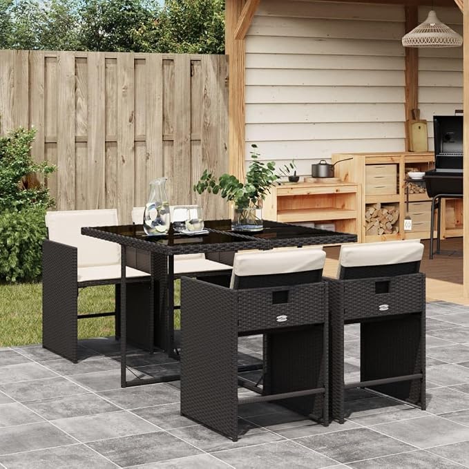 5-Piece Patio Dining Set with Cushions Black PE Rattan Outdoor Furniture Set for Backyard Garden Balcony Porch