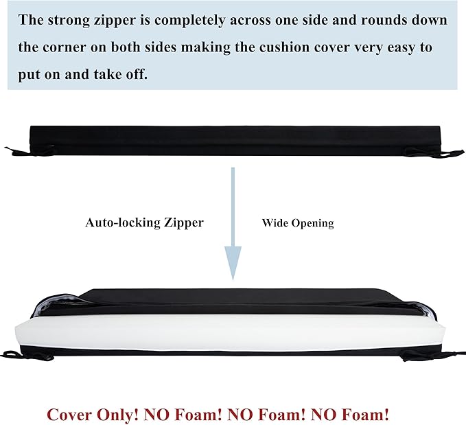 FUNHOME Outdoor Cushion Covers,48" x 18" x 3", No Insert! Patio Cushion Covers Replacemet,Water Resistant Patio Bench Loveseat Cushion Covers 1 Pack, Black(Covers ONLY)