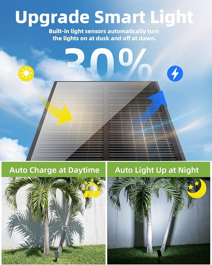 EZVALO Solar Spot Lights Outdoor IP67 Waterproof, Adjustable Solar Landscape Lights, 3 Lighting Modes Solar Spotlights for Outside Yard Garden Plant Trees Pathway Flag (Warm White-4Pack)