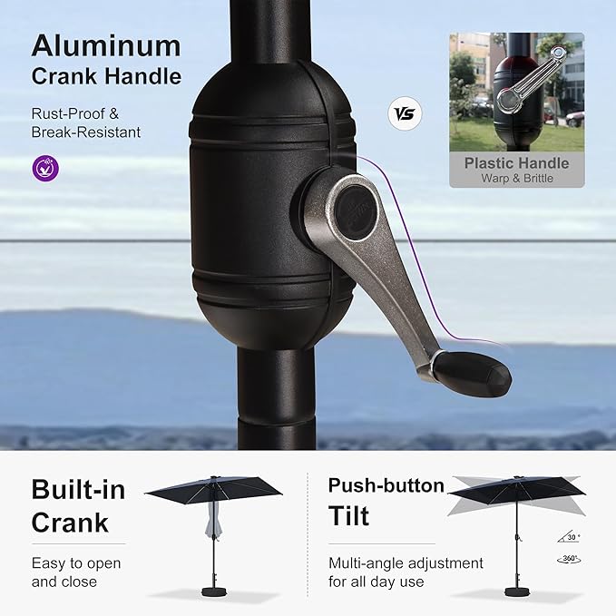 PURPLE LEAF 5' x 8' Rectangular Patio Umbrella with Solar LED Outdoor Table Umbrella Aluminum Frame Market Umbrella Sun Umbrella for Garden Deck Lawn Pool Navy Blue