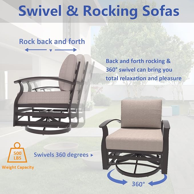 ALAULM Aluminum Patio Furniture Set with Propane Fire Pit Table 10-seat Metal Outdoor Furniture w/Fire Pit Patio Sectional w/5.1" Cushions for Patio, Backyard, Poolside-Sand