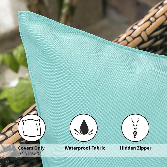 MIULEE Decorative Outdoor Waterproof Pillow Covers 18x18 Light Green | Decorative Patio Furniture,Pack of 2,Accent Square Soild Throw Pillow Covers,Summer Garden Tent Couch Sofa