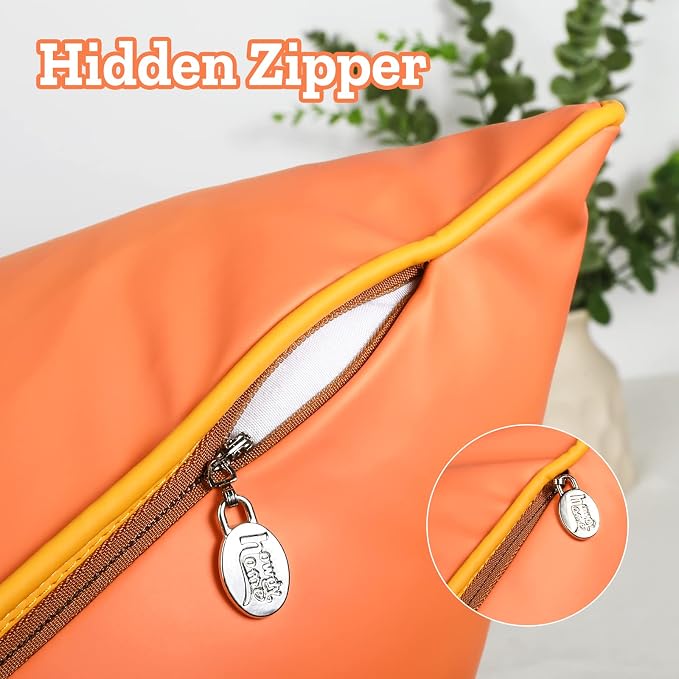 Set of 2 Silicone Leather Waterproof Lumbar Pillow Covers 12x20 Inch Fadeproof Rectangle Pillowcase Durable Outdoor Cushion Sham Decorative for Garden Patio Sunbrella Balcony Sofa, Orange
