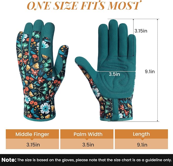 Tavaleu Gardening Gloves for Women Thorn Proof Puncture Resistant Leather | Breathable Microfiber Leather, Double-Layer Padded Palm, Ergonomic Fit, Elastic Wrist, Floral Pattern, Yard Working Gloves
