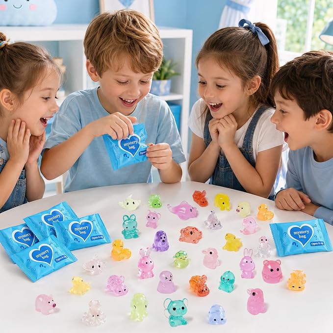 50pcs Luminous Mini Resin Animals, Resin Animals Mystery Bags, Individually Wrapped Blind Bags, Glow in The Dark Tiny Animal Figurines for Fairy Garden, Aquarium, Party Favors & Home Decor Crafts