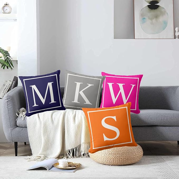 Monogram Initial Bright Orange Outdoor Pillow Covers 20 x 20inches Decorative Pillow Case for Sofa Couch Bed (Pillow Insert Not Include)