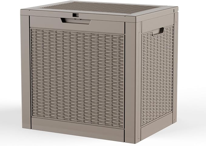 35-Gallon Outdoor Storage Box, Waterproof Deck Box for Patio Cushions, Garden Tools, Pool Accessories, Lockable Outside Storage Bin for Backyard & Deck (Grey)