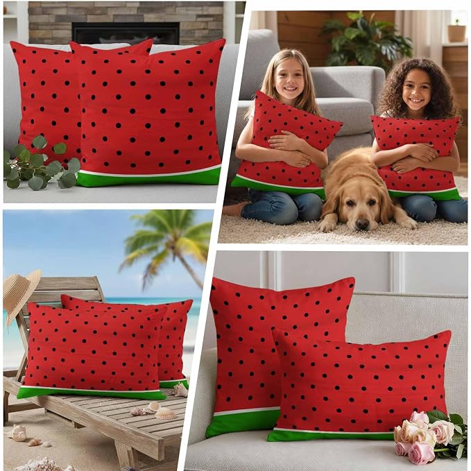 JasmineM Outdoor Pillow Cover 24x24 Inches Set of 2 Watermelon Fruit Waterproof Throw Pillow Covers Red Green Decorative Pillowcases Garden Cushion Case for Patio Couch Sofa