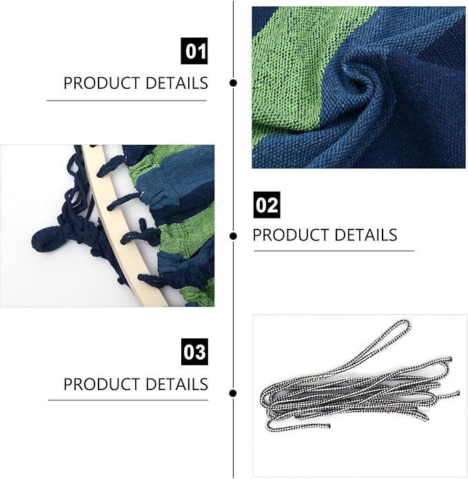 BESPORTBLE Outdoor Travel Canvas Hanging Hammock with Curved Bars, Extra Wide Blue Striped 190x100cm Portable Camping Swing for Hiking and Backyard Relaxation