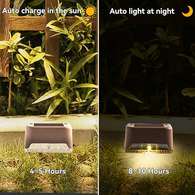8 Pack Solar Stair Lights Outdoor Mini Waterproof LED Fence Lamp Outside Security and Decor Lighting for Step, Deck, Railing, Patio, Pool, Balcony, Retaining Wall, Patio, No Drill Instal (Warm White)