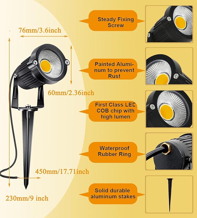 2Pack Low Voltage Landscape Lights LED 5W Landscape Lighting with connectors AC/DC 12V-24V Outdoor Spotlight IP66 Waterproof Tree Flag Lights Warm White Spotlights for Yard Garden Pathway