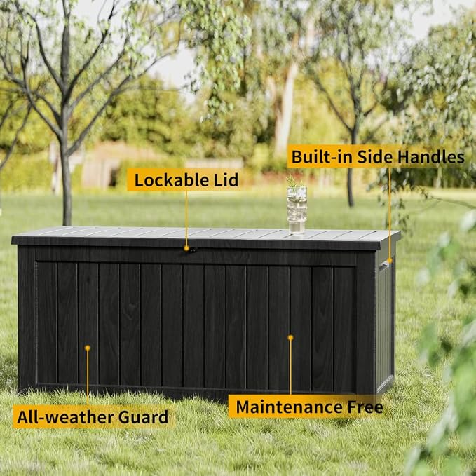 MONDAWE 230 Gallon Resin Deck Box Waterproof Outdoor Storage Box Lockable Patio Storage Container Bench Seating for Cushions Garden Tools Pool