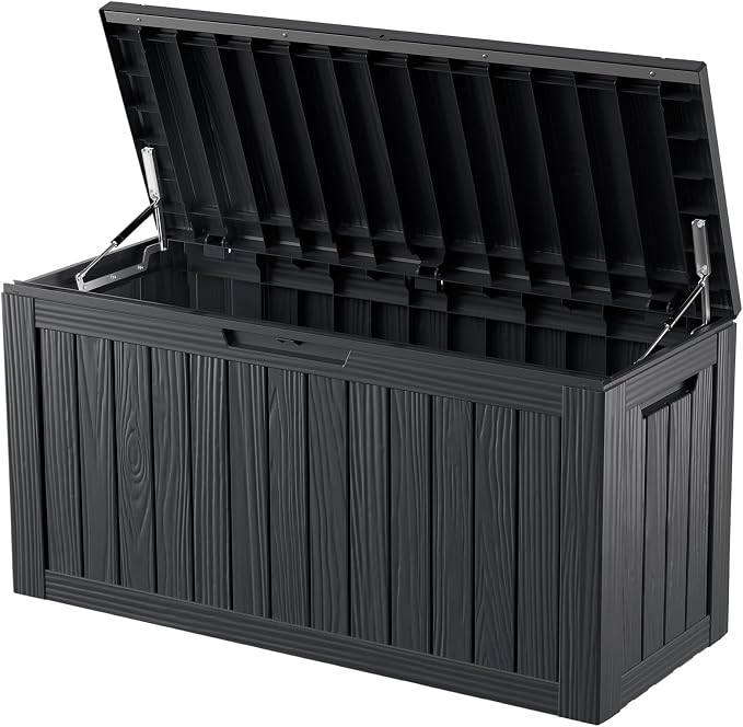 Outdoor Storage Box, 90 Gallon Waterproof Deck Box [Upgraded 3.0], Robust Weatherproof Organizer for Deep-Seat Cushions, Sports Equipment, Lockable Garden Tool Bench Seat, Side Yard, Black