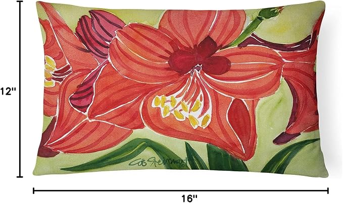 Caroline's Treasures 6055PW1216 Flower - Amaryllis Canvas Fabric Decorative Pillow Machine Washable, Indoor Outdoor Decorative Pillow for Couch, Bed or Patio, 12HX16W