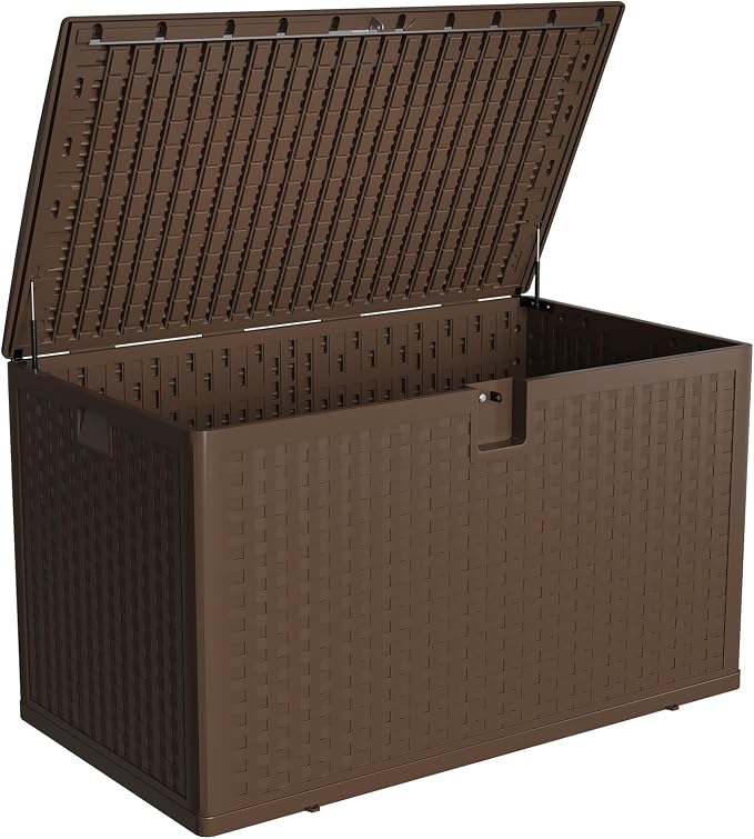 Takywep 120 Gallon Outdoor Resin Deck Box, Waterproof Lockable Storage Container, Weather Resistant Large Organizer for Patio Cushions, Garden Tools, Pool Accessories and Outdoor Furniture