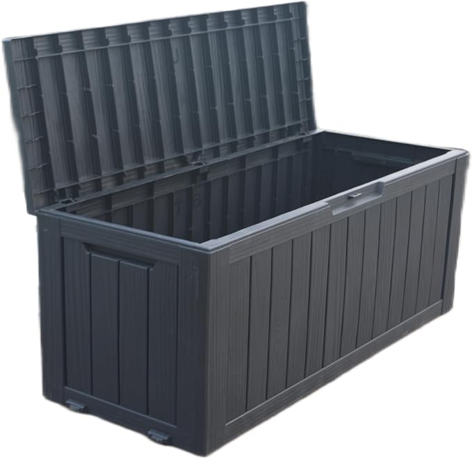 BTEXPERT 74 Gallon Resin Deck Box, Outdoor Storage Container for Patio Furniture Garden Tools Cushions Waterproof Lockable Metal Support Rods UV Resistant