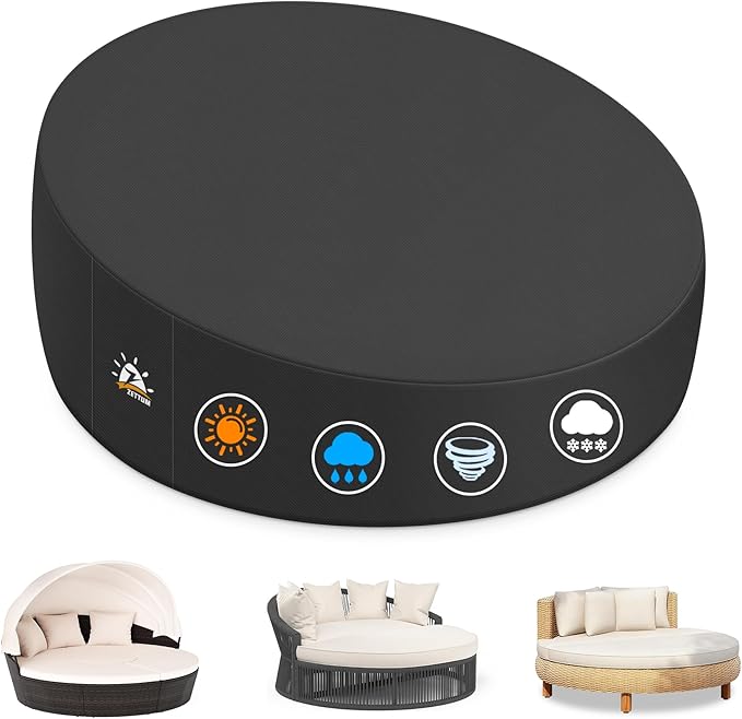 Zettum Outdoor Daybed Cover 88 Inch - 600D Patio Round Sofa Cover Heavy Duty & Waterproof, All Weather Protection Outdoor Furniture Covers for Canopy Daybed Sofa, 88" Dia x 35"/18" H