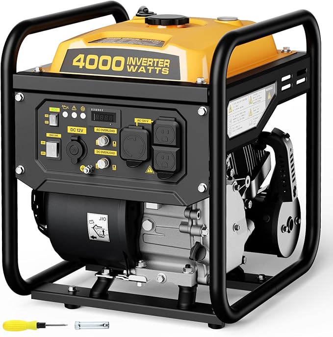 4000 Watts Inverter Generator for Home Use, RV Potable Open Frame Generator, 208cc Gas Powered EPA Compliant for Camping