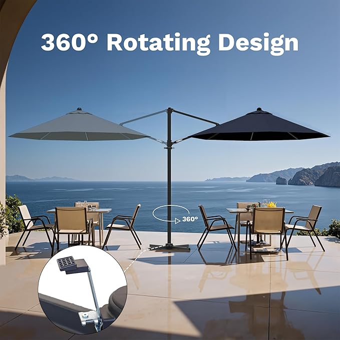 Devoko 10ft Cantilever Patio Umbrella, Round Large Outdoor Umbrella with 360-Degree Rotation, Hanging Offset Market Sun Umbrella, Easy Tilt and Heavy-Duty Frame, for Patio Backyard Garden, Navy Blue