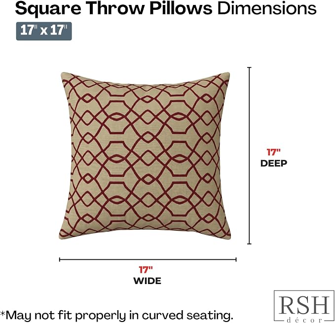 RSH DECOR: Sunbrella Square Throw Pillows Set of 4 | 17" x 17" | Water and Fade-Resistant Performance Fabric | Outdoor Pillow Covers with Down-Alternative Inserts | Made in USA (Folio Terracotta)
