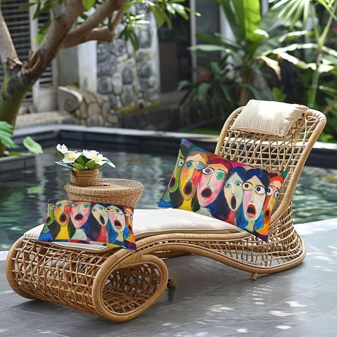 Outdoor Pillows Waterproof Set of 2 Outdoor Pillow Covers 16x24 Inch, Abstract Throw Pillows Face Pillow Covers, Summer Garden Decorative Pillows Outdoor Pillows for Patio Furniture Home Decor -hs432
