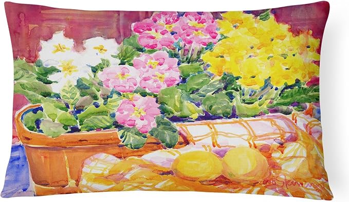 Caroline's Treasures 6061PW1216 Flower - Primroses Canvas Fabric Decorative Pillow Machine Washable, Indoor Outdoor Decorative Pillow for Couch, Bed or Patio, 12HX16W