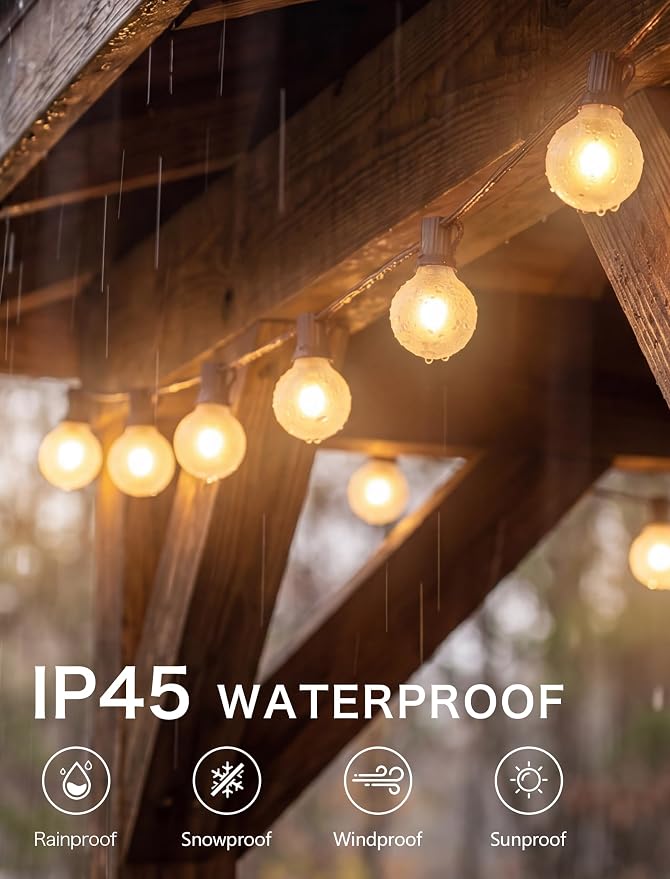 SUNSGNE 25Ft Outdoor Edison String Lights G40 Globe String Lights with 27 Frosted White Bulbs, Waterproof Connectable Hanging String Light for Christmas Patio House Backyard Balcony Party, Brown Wire