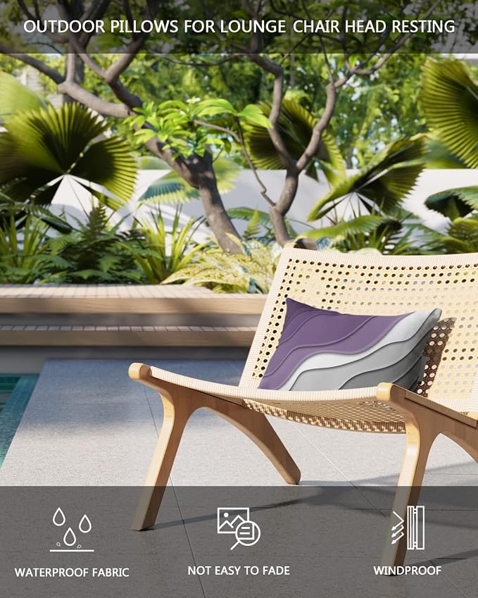 Outdoor Pillows Covers with Inserts Abstract Beach Aesthetic Grey to Purple Gradient Waterproof Pillow with Adjustable Strap Throw Pillows for Patio Furniture Recliner Lounge Chair, 11x16 inch, 1PCS