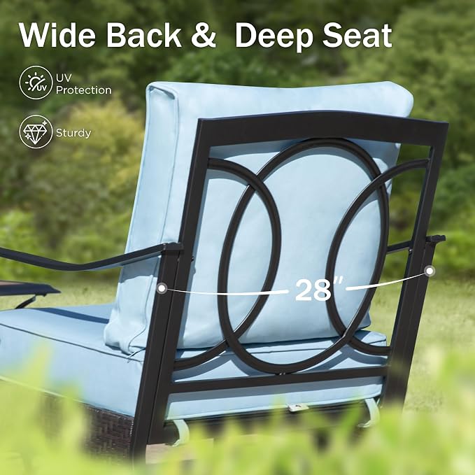 Patio Furniture Set with 32" Fire Pit Table, Patio Conversation Sets 4 Rocking Chairs with Thick Cushion and 50000 BTU Fire Pit Table (5 Pieces,Blue