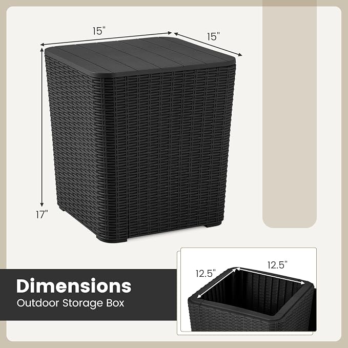 Giantex 11.5 Gallon Deck Box, Outdoor Side Table with Removable Lid, Faux Wicker-Woven, 330Lbs Capacity, Outside Waterproof Storage Box, Resin Rattan Small Coffee Table for Patio Poolside (Black)