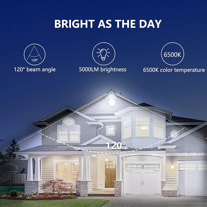 UFOND 5000 Lumen LED Flood Light with Plug, 2 Pack Outdoor Floodlight | Waterproof Security Lights, Lighting Angle Adjustable Wall Lights for Garage Gate Garden Yard Patio Porch