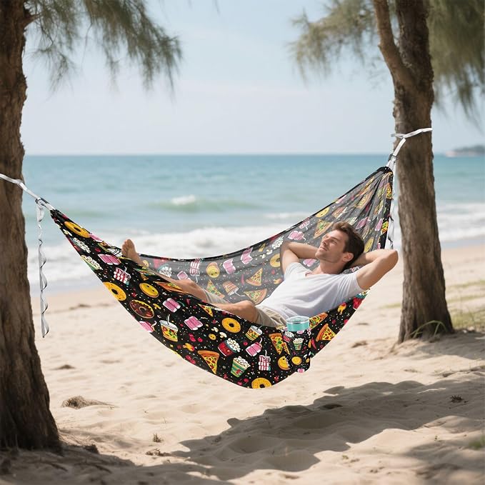 Camping Hammock Outdoor Hammocks for Outside Pizza Popcorn Beverages Beach Trees Portable Lightweight with Pockets Tree Straps Indoor