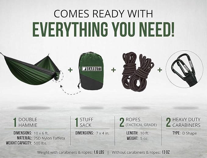 Bear Butt Double Camping Hammock and Bear Butt Kodiak Hammock Straps Bundles.