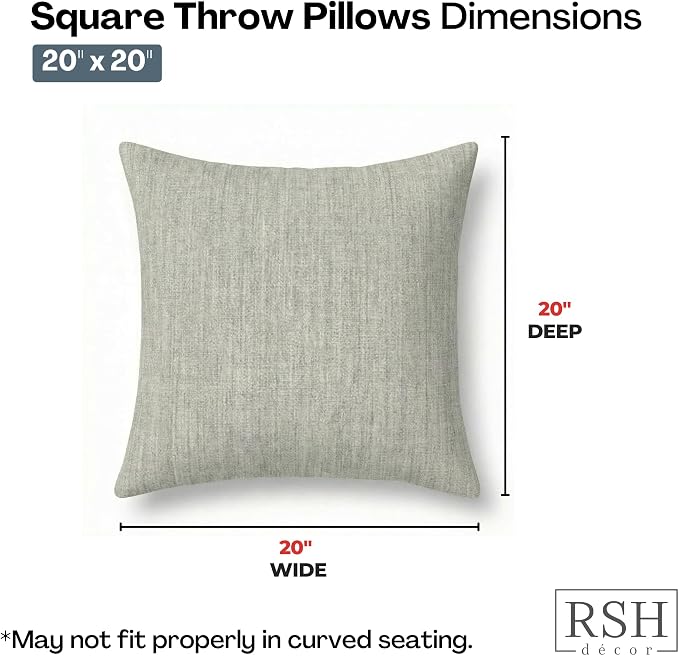 RSH DECOR: Sunbrella Square Throw Pillows Set of 4 | 20" x 20" | Water and Fade-Resistant Fabric | Outdoor Pillow Covers with Down-Alternative Inserts | Made in USA (Spectrum Dove)