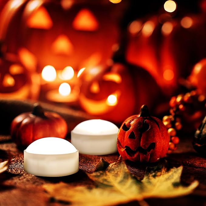 6 PCS Halloween Pumpkin Lights with Remote and Timer Battery Operated LED Bright Flickering Flameless Candle Set Bulk for Jack-O-Lantern Décor Halloween Party Home Spooky Decorations, White Color