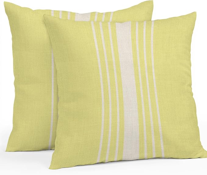 Yellow Beige Striped Outdoor Pillow Covers 16x16 Inch Throw Pillow Covers Set of 2 Waterproof Decorative Pillow Cases Modern Farmhouse Retro Lines Cushion Covers for Patio Furniture Garden Couch Sofa