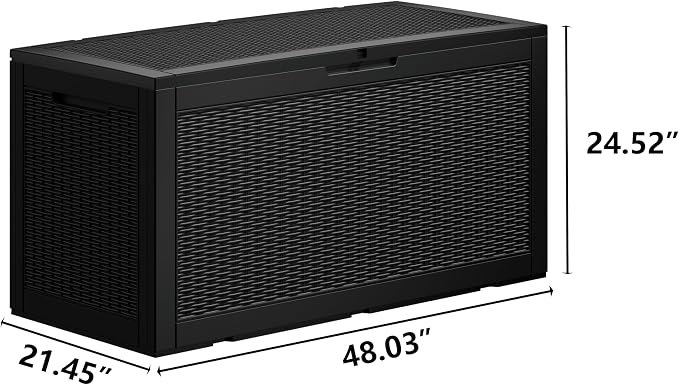TARKARI 100 Gallon Outdoor Storage Box Waterproof, Resin Deck Boxes with Lockable Lid & UV-Resistant for Patio, Pool, Garden Furniture Cushions & Accessories, Black