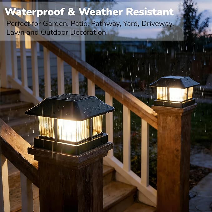 Dynaming 4x4 Solar Post Cap Lights Outdoor with 2 Color Modes, Fence Post Solar Lights Black Shell Brightness LED Lantern Lamps Waterproof for Garden Deck Patio, Fit 4x4 Wooden/Vinyl Posts, 6 Pack