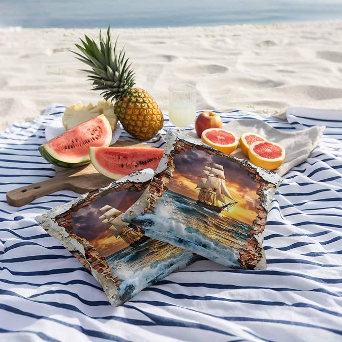 Coastal Nautical Outdoor Pillow Covers 18x18 Inch Throw Pillow Covers Set of 2 Waterproof Decorative Pillow Cases Summer Beach Vintage Ship Sail Cushion Covers for Patio Furniture Garden Couch Sofa