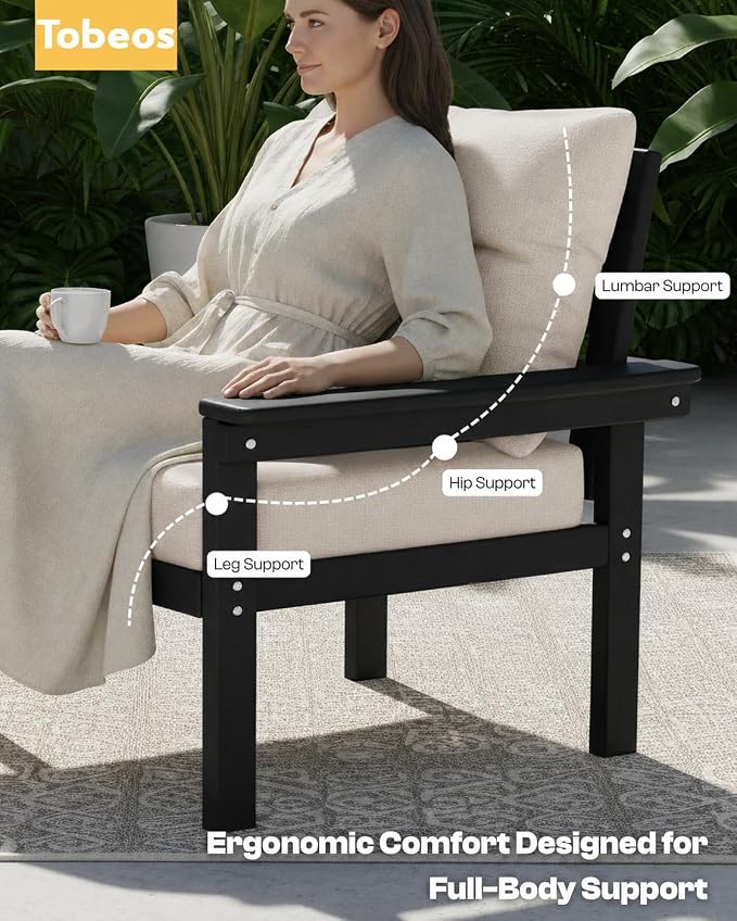HDPE 7 Piece Patio Furniture Set, All-Weather Outdoor Couch Set with Thick Cushions & Table & Umbrella, Patio Conversation Sets for Lawn, Garden, Porch, Balcony, Deck, Poolside, Black & Beige