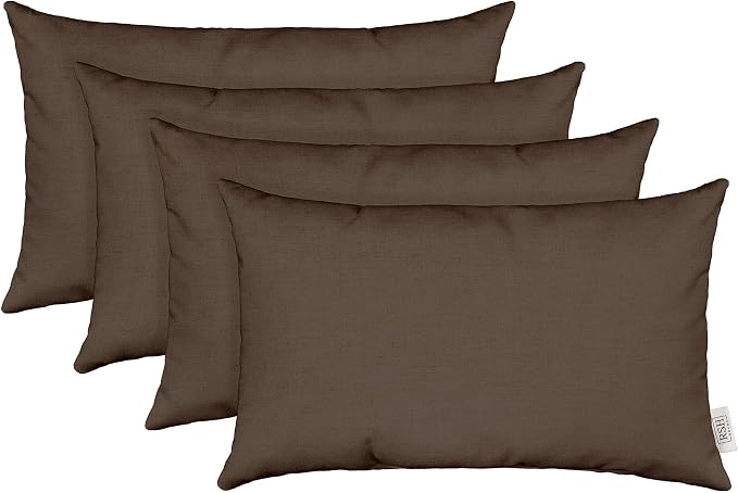 RSH DECOR Sunbrella 26" x 16" Lumbar Throw Pillows Set of 4 | Water and Fade-Resistant Performance Fabric | Outdoor Pillow Covers with Down-Alternative Inserts | Made in USA (Canvas Java Brown)