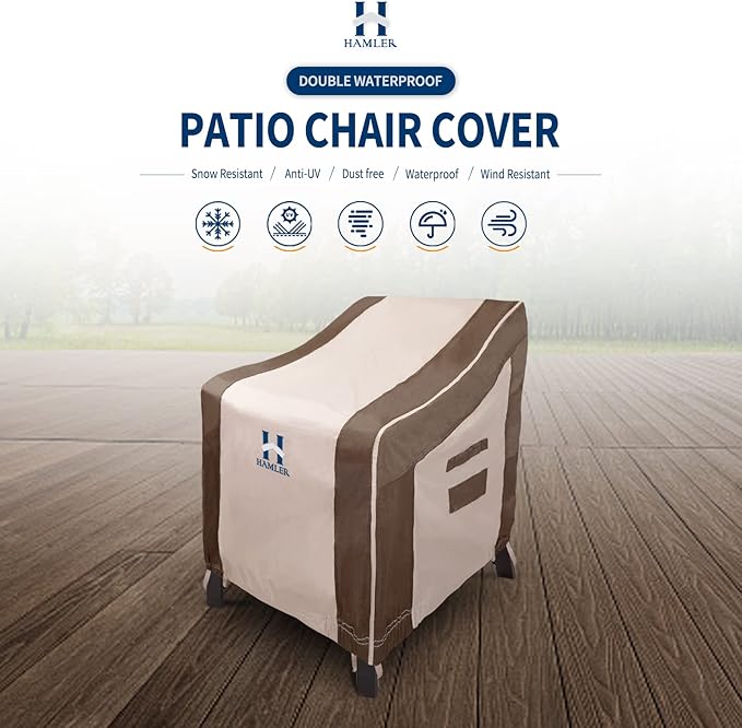 HAMLER Patio Chair Covers 2 Pack, Outdoor Chair Covers Waterproof Fits up to 29W x 30D x 36H inches, Heavy Duty Lawn Furniture Covers, Lounge Deep Seat Cover for Patio Furniture