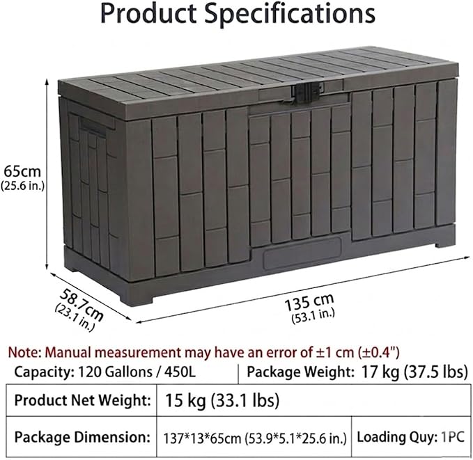 120 Gallon Large Deck Box, Premium Wicker Style Imitation Rattan Waterproof Outdoor Storage for Patio Furniture Cushions, Garden Tools & Pool Accessories, Lockable UV Resistant,120 gal / 450L