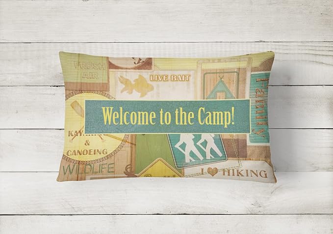 Caroline's Treasures SB3080PW1216 Welcome to The Camp Canvas Fabric Decorative Pillow 100% Machine Washable Pillow, Indoor or Outdoor Decorative Throw Pillow for Couch, Bed or Patio