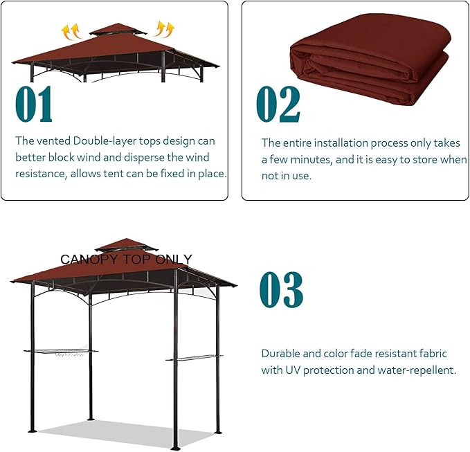 Grill Gazebo Replacement Canopy Top - Wonwon 5x8 Gazebo Roof Double Tiered Outdoor BBQ Roof Cover Grill Shelter Only Fit for Model L-GG001PST-F (Burgundy)