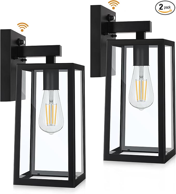 SHINE HAI Dusk to Dawn Outdoor Wall Lantern, Extra Large Exterior Sconce Fixture with E26 Base, Waterproof Wall Mount Light, Outdoor Lantern for Porch 2 Pack